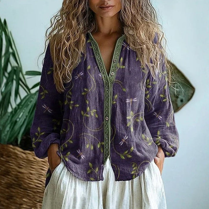 Cozy Amsterdam™ | Vintage Blouse met Bladprint